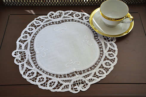 White Princess Battenburg Lace 14" Round Doilies.( 4 pieces)